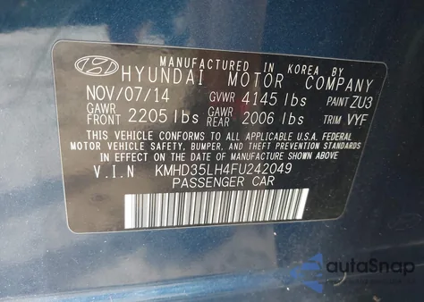 2015 Hyundai Elantra Gt z USA, uszkodzony, nr VIN KMHD35LH4FU242049